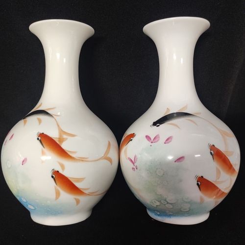 景德镇陶瓷老厂货库存手工绘制粉彩年年有鱼花瓶居家装饰摆件收藏
